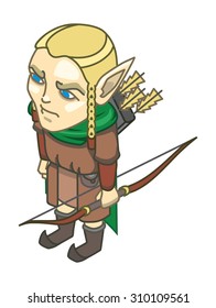 stylized elf with a weapon on a white background