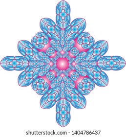 Stylized elliptical objects, filled with ornament, are joined together to form a centered background, all in a color transition.

