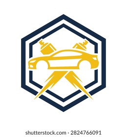 A stylized emblem featuring a car silhouette, crossed wrenches, and a lightning bolt, representing automotive repair and speed.