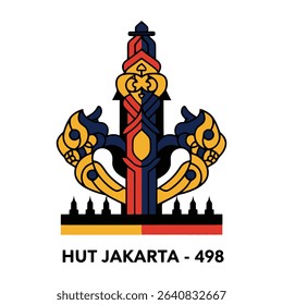 A stylized emblem featuring a central tower-like structure with intricate patterns and symmetrical elements, set against a white background.