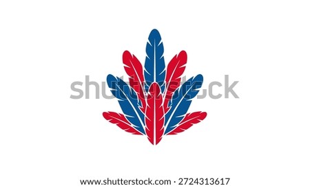 Stylized emblem featuring a fan of red and blue feathers against a clean white background.