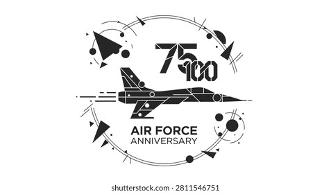 A stylized emblem featuring a jet fighter silhouette and anniversary text commemorating 75 years of the Air Force in a modern graphic design style.