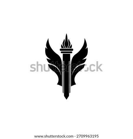 A stylized emblem featuring a torch with wings, symbolizing freedom, enlightenment, and aspiration.