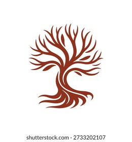 A stylized emblem representing the tree of life, featuring intricate roots and branching structures in a warm reddish-brown hue.