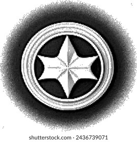 Stylized emblem with a star enclosed in a circular pattern.