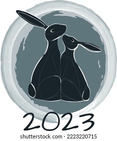 Stylized emblema of the Black rabbit, the symbol of the new 2023 year.