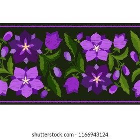 Stylized embroidery a border pattern of bluebells