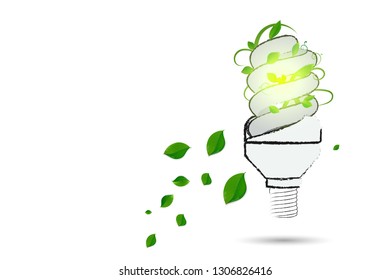 stylized energy saving lamp keeps green plants