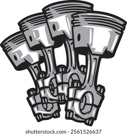 Stylized engine pistons illustration, capturing the essence of mechanical power and precision. Ideal for automotive engineering themes and car enthusiast designs