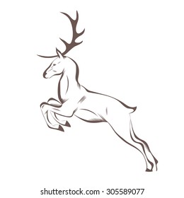 Stylized engraving deer isolated on white background