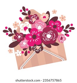 Stylized envelope with flowers. Vector illustrated clipart.
