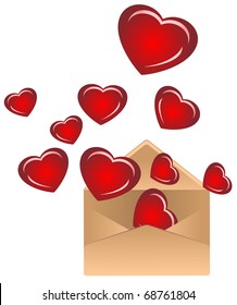 Stylized envelope with silhouettes of hearts taking off from it