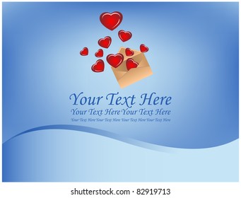 Stylized envelope with silhouettes of hearts taking off from it on abstract background