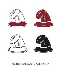 Stylized ergonomic mouse and wrist support icons with smooth contours, linework, and subtle halftone shading. Creates a clean techy vibe, useful for UI manuals, office health posters, and productivity branding.