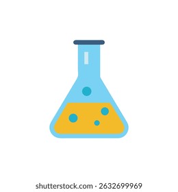 Erlenmeyer estilizado com líquido amarelo num recipiente azul