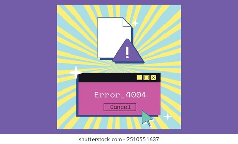 A stylized error message on a vibrant background, featuring a warning triangle with an exclamation mark and an "Error_4004" message displayed in a bright pink window