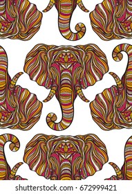 Stylized ethnic boho elephant seamless pattern. Decorative hand drawn doodle vector illustration