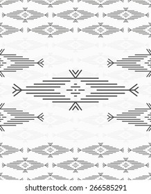 Stylized ethnic geometric ornament. Seamless stripes. Ornamental tribal border elements. Linear monochromatic vector illustration