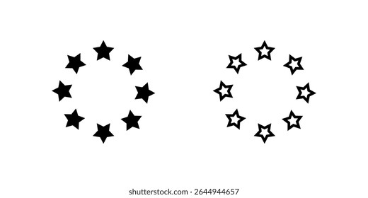 Stylized Euro star circular icon set representing the European Union, unity, and collaboration. Great for international themes and European concepts.