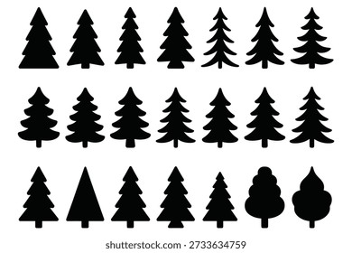 Stylized evergreen trees collection pine forest