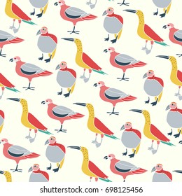Stylized exotic birds seamless pattern. Vector illustration in bright colors.