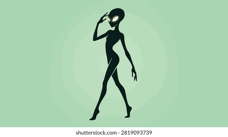 Stylized extraterrestrial figure posing for cosmic and sci-fi graphic designs.