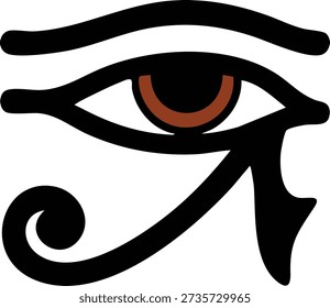 Stylized eye of horus symbol with bold black lines and a brown iris in a flat graphic style