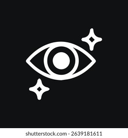 A stylized eye icon featuring stars, set against a dark backdrop. Symbolizes clarity, insight, vision, and brilliance in a minimalist aesthetic.