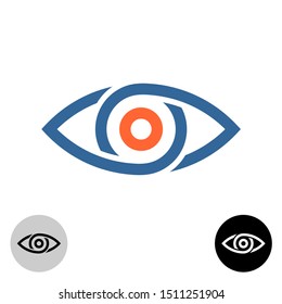 Stylized eye logo. Chain segments or drops around apple of eye.