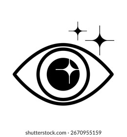 Stylized eye with sparkles representing artificial intelligence, surveillance and security concept