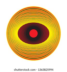 stylized eye symbol in pop yellow red on white