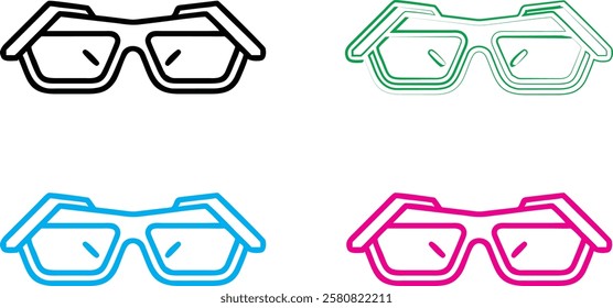 Stylized eyeglasses illustrations, minimalist line drawings, colorful frames, geometric shapes, retro-inspired eyewear designs, simple outlines, fashion accessories, pop art style, vector graphics, tr