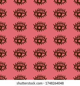 Stylized eyes on pink vector seamless pattern for decoration, wrapping, textile.