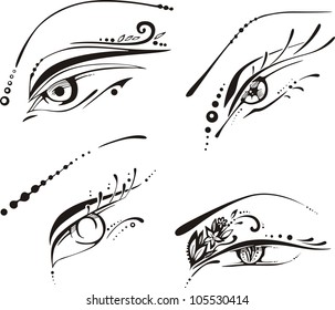 Stylized eyes. Set of black and white vector illustrations.
