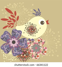 Stylized fabric retro bird - vector background