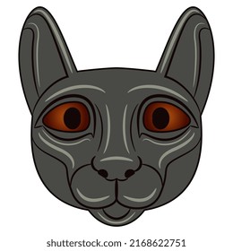 
Stylized face of a cat. Feline mask. Ancient Egyptian sacred animal. Goddess Bastet or Bast. Isolated vector illustration.