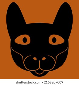 Stylized face of a cat. Halloween design. Ancient Egyptian sacred animal. Goddess Bastet. Black and orange silhouette.