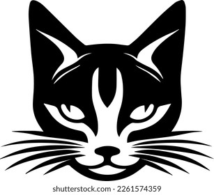 stylized face of a cat that can be used as a logo, icon or avatar. It is a simple, minimalist, and abstract design that captures the essence of a cat while also being unique and playful.