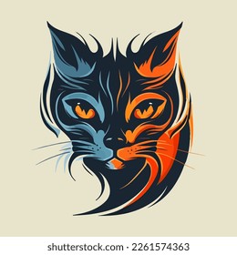 stylized face of a cat that can be used as a logo, icon or avatar. It is a simple, minimalist, and abstract design that captures the essence of a cat while also being unique and playful.