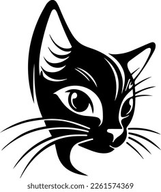 stylized face of a cat that can be used as a logo, icon or avatar. It is a simple, minimalist, and abstract design that captures the essence of a cat while also being unique and playful.