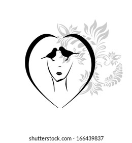 stylized face of the girl in the heart. Vector
