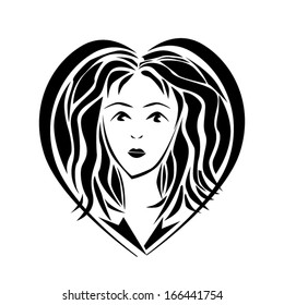 stylized face of the girl in the heart. Vector