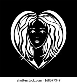stylized face of the girl in the heart. Vector