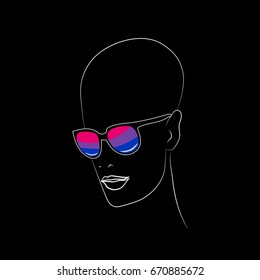 Stylized face with glasses using original colors for bisexual.   Unconventional sexual orientation for LGBT gay and lesbian parade. Vector , t-shirt print design
