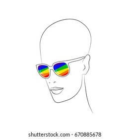 Stylized face with glasses using original colors rainbow .   Unconventional sexual orientation for LGBT gay and lesbian parade. Vector , t-shirt print design