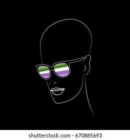 Stylized face with glasses using original colors for queer.   Unconventional sexual orientation for LGBT gay and lesbian parade. Vector , t-shirt print design