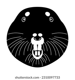 Stylized face of a Gopher. Animal mask template. Cartoon style. Black and white silhouette.