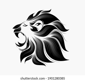 Stylized face of a Lion in the style of Zentangle.