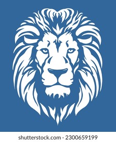 Stylized face of a lion. Vector illustration isolated on blue. Lion head for logo or badge. Elegant minimalist style.