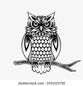 Stylized face of a owl  in the style of Zentangle.